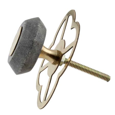 Grey Electrum Plate Round Stone Cabinet Knobs